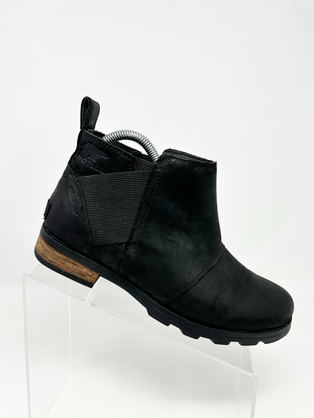 Sorel Emelie Chelsea Ankle Boots Black Waterproof Pull-On Lug Sole Size 7.5